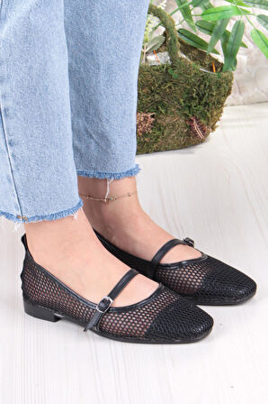 Fort 402 Ceyn Fileli Triko Toka Detaylı Şık Ev İş Ofis Rahat Günlük Ayakkabı Kadın Babet