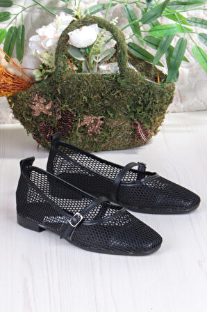 Fort 402 Ceyn Fileli Triko Toka Detaylı Şık Ev İş Ofis Rahat Günlük Ayakkabı Kadın Babet