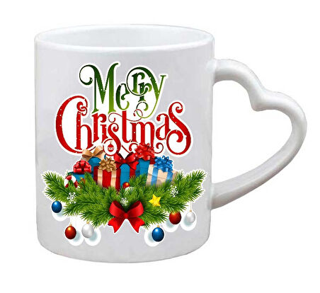 Kişiye Özel Yılbaşı Ağacı Merry Christmas Yeni Yıl Kalp Kulplu Kupa Bardak