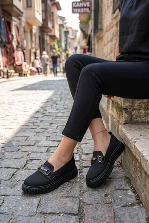 Fort Ventes 346415 Rahat Taş Toka Aksesuarlı Triko Loafer Kadın Ayakkabı