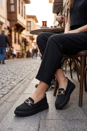 Fort Ventes 346417 Rahat Taş Toka Aksesuarlı Triko Loafer Kadın Ayakkabı