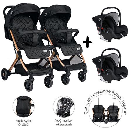 Lorelli Fiorano Kabin Set İkiz Bebek Arabası - Black