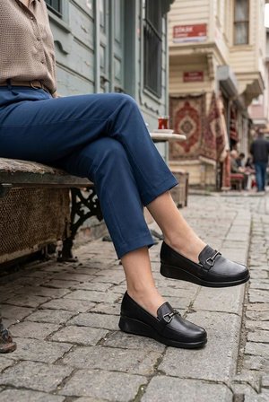 Mehmet Mete 4286 Comfort Rahat Hakiki Deri Loafer Kadın Ayakkabı
