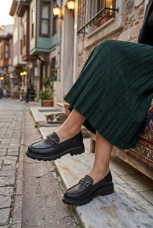 Fort Ventes 35838 Siyah Cilt Toka Detaylı Rahat Loafer Kadın Ayakkabı