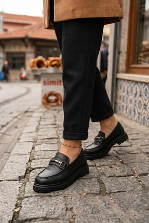 Fort Ventes 35838 Siyah Cilt Toka Detaylı Rahat Loafer Kadın Ayakkabı