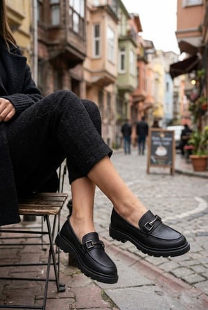 Fort Ventes 35840 Siyah Cilt Toka Detaylı Rahat Loafer Kadın Ayakkabı