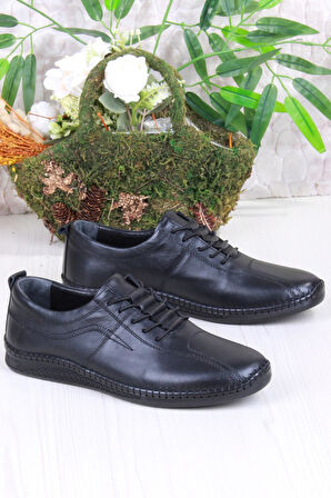 Mehmet Mete 425000 Yumuşak Esnek Rahat Lastik Bağcıklı Hakiki Deri Erkek Ayakkabı