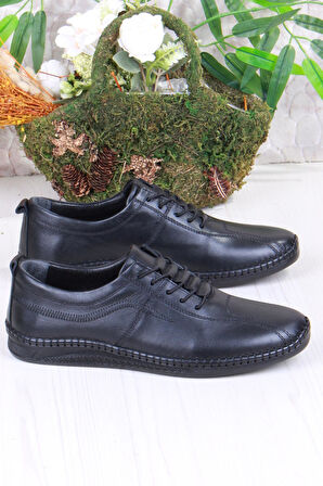 Mehmet Mete 425000 Yumuşak Esnek Rahat Lastik Bağcıklı Hakiki Deri Erkek Ayakkabı