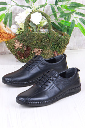 Mehmet Mete 425000 Yumuşak Esnek Rahat Lastik Bağcıklı Hakiki Deri Erkek Ayakkabı