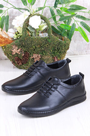 Mehmet Mete 425060 Yumuşak Esnek Rahat Lastik Bağcıklı Hakiki Deri Erkek Ayakkabı