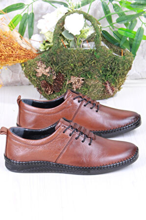 Mehmet Mete 425060 Yumuşak Esnek Rahat Lastik Bağcıklı Hakiki Deri Erkek Ayakkabı