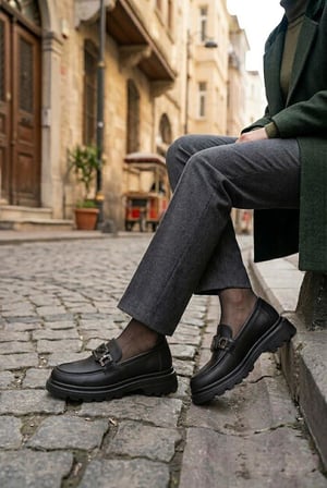 Fort Ventes 35842 Siyah Cilt Toka Detaylı Rahat Loafer Kadın Ayakkabı