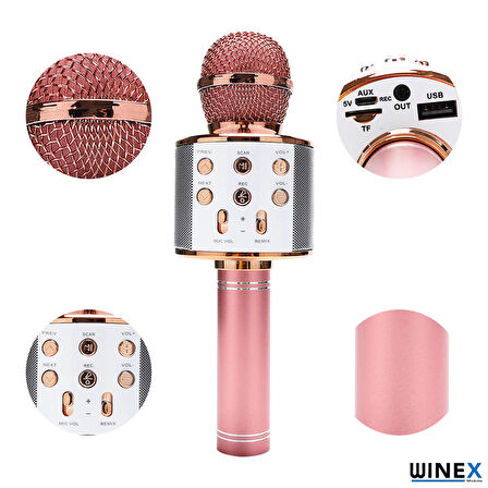 Global UsbA+TF Sd Kart+3.5mm Aux Girişli Bluetooth Karaoke Mikrofonu Pembe WNE0069