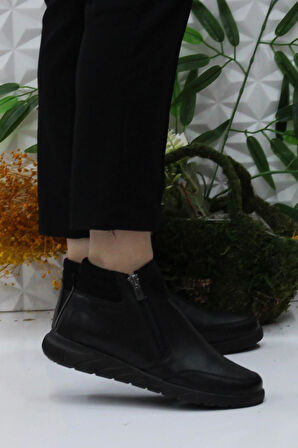 Mehmet Mete Gnd 4273 Siyah Anatomik Rahat Yumuşak Esnek İki Fermuarlı Kadın Bot