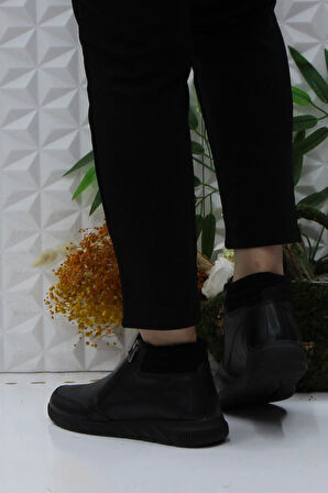 Mehmet Mete Gnd 4273 Siyah Anatomik Rahat Yumuşak Esnek İki Fermuarlı Kadın Bot