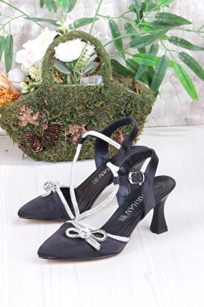 Fort 35317 Taşlı Fiyonlu Biye Taşlı Topuklu Abiye Ayakkabı Kadın Ayakkabı