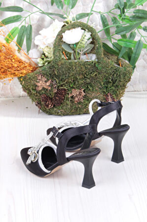 Fort 35317 Taşlı Fiyonlu Biye Taşlı Topuklu Abiye Ayakkabı Kadın Ayakkabı