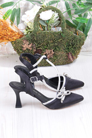 Fort 35317 Taşlı Fiyonlu Biye Taşlı Topuklu Abiye Ayakkabı Kadın Ayakkabı