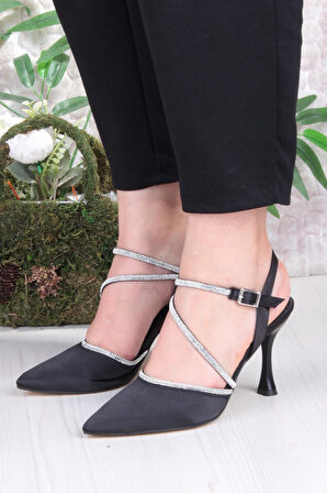 Fort 35691 Saten Biye Taşlı Topuklu Abiye Ayakkabı Kadın Ayakkabı