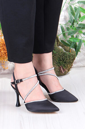 Fort 35691 Saten Biye Taşlı Topuklu Abiye Ayakkabı Kadın Ayakkabı