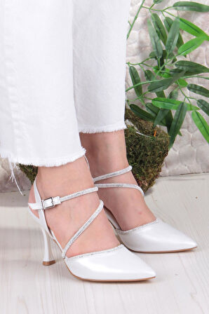 Fort 35691 Saten Biye Taşlı Topuklu Abiye Ayakkabı Kadın Ayakkabı