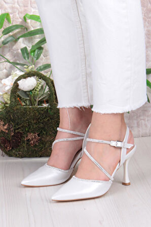 Fort 35691 Saten Biye Taşlı Topuklu Abiye Ayakkabı Kadın Ayakkabı