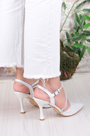 Fort 35691 Saten Biye Taşlı Topuklu Abiye Ayakkabı Kadın Ayakkabı