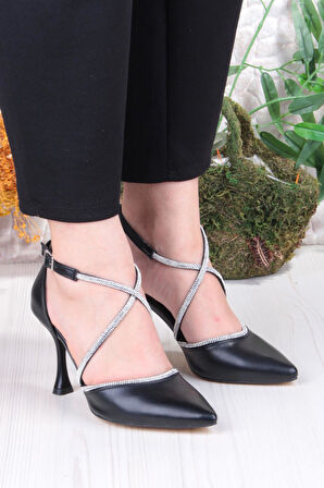 Fort 35693 Cilt Çapraz Bantlı Biye Taşlı Topuklu Abiye Ayakkabı Kadın Ayakkabı