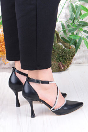 Fort 35693 Cilt Çapraz Bantlı Biye Taşlı Topuklu Abiye Ayakkabı Kadın Ayakkabı