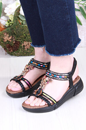 Guja Rüya Anatomik Rahat Taban Taşlı Boncuklu Lastikli Kadın Sandalet