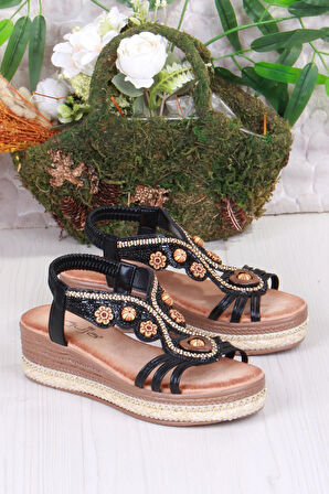 Guja Gizem Anatomik Rahat Taban Taşlı Boncuklu Lastikli Kadın Sandalet