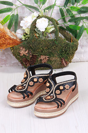 Guja Gizem Anatomik Rahat Taban Taşlı Boncuklu Lastikli Kadın Sandalet