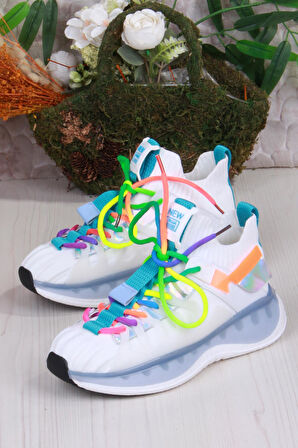 Guja Karsu Rahat Esnek Özel Tasarım Renkli Bağcuklı Sneaker Kadın Ayakkabı