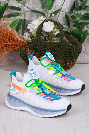 Guja Karsu Rahat Esnek Özel Tasarım Renkli Bağcuklı Sneaker Kadın Ayakkabı