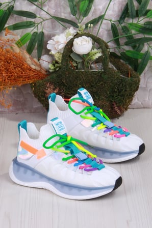 Guja Karsu Rahat Esnek Özel Tasarım Renkli Bağcuklı Sneaker Kadın Ayakkabı
