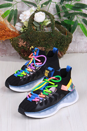 Guja Karsu Rahat Esnek Özel Tasarım Renkli Bağcuklı Sneaker Kadın Ayakkabı