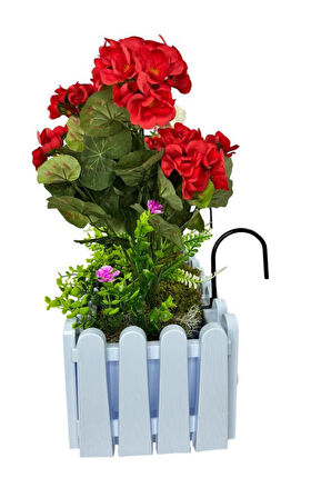 Yapay Çiçek Sardunya Çiçekleri Beyaz Çit Saksıda Küpeşte Askılı Balkon Çiçeği Çiçek Sepeti