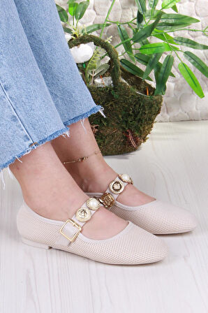 Fort 410 Ceyn Triko Toka Detaylı Şık Ev İş Ofis Rahat Günlük Ayakkabı Kadın Babet