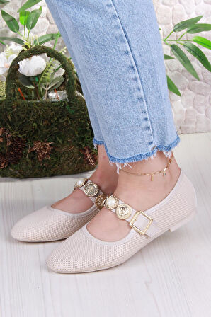 Fort 410 Ceyn Triko Toka Detaylı Şık Ev İş Ofis Rahat Günlük Ayakkabı Kadın Babet