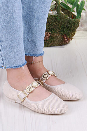 Fort 410 Ceyn Triko Toka Detaylı Şık Ev İş Ofis Rahat Günlük Ayakkabı Kadın Babet