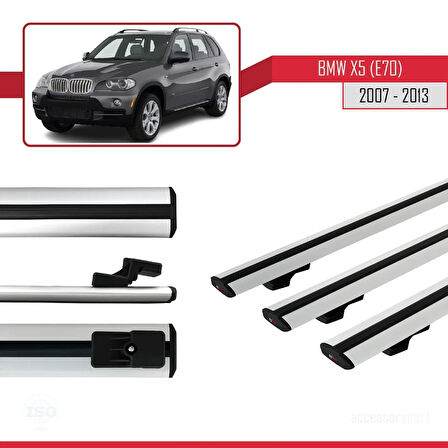 BMW X5 (E70) 2007-2013 Arası ile Uyumlu BASIC Model Ara Atkı Tavan Barı Gri 3 Adet