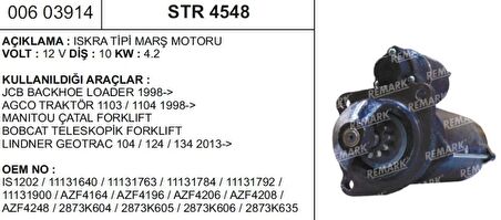 MARŞ MOTORU ISKRA 12V.AGCO/MANITOU/BOBCAT/LINDNER STR4548 