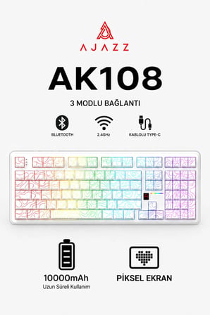 AK108 10.000 mAh 3 Modlu Kablosuz Mekanik Oyuncu Klavyesi | Hot Swap RGB