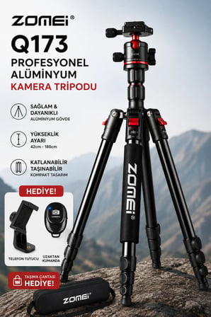 Q173 Profesyonel Kamera/Telefon Tripodu-180 Cm Yükseklik- Monpod Fonksiyonlu