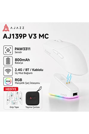 Aj139P V3 MC Kablosuz Oyuncu Mouse-800 Mah Batarya RGB Şarj İstasyonu Çanta ve Tape