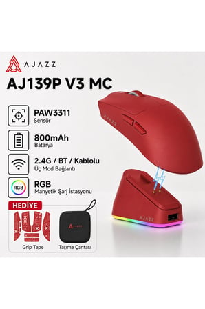 Aj139P V3 MC Kablosuz Oyuncu Mouse-800 Mah Batarya RGB Şarj İstasyonu Çanta ve Tape