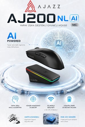 Aj200P NL AI Yapay Zeka Sesli Komut Destekli Near-Link Kablosuz Şarj Standlı Oyuncu Mouse