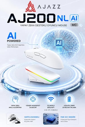 Aj200P NL AI Yapay Zeka Sesli Komut Destekli Near-Link Kablosuz Şarj Standlı Oyuncu Mouse