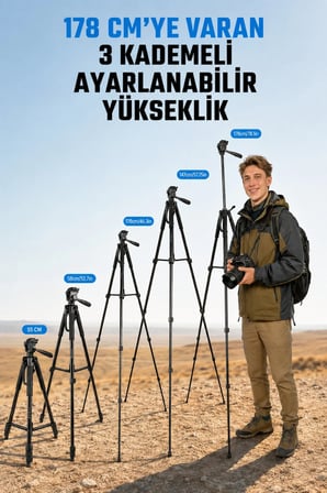 ZM-1100 Profesyonel Telefon/Kamera Tripodu-360’ Dönebilen Telefon Tutucu ve Bluetooth Kumanda