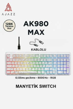 AK980 Max HE Manyetik Switch Klavye- 128K Tarama Hızı-0.125 MS Ultra Düşük Gecikme-8000 Hz
